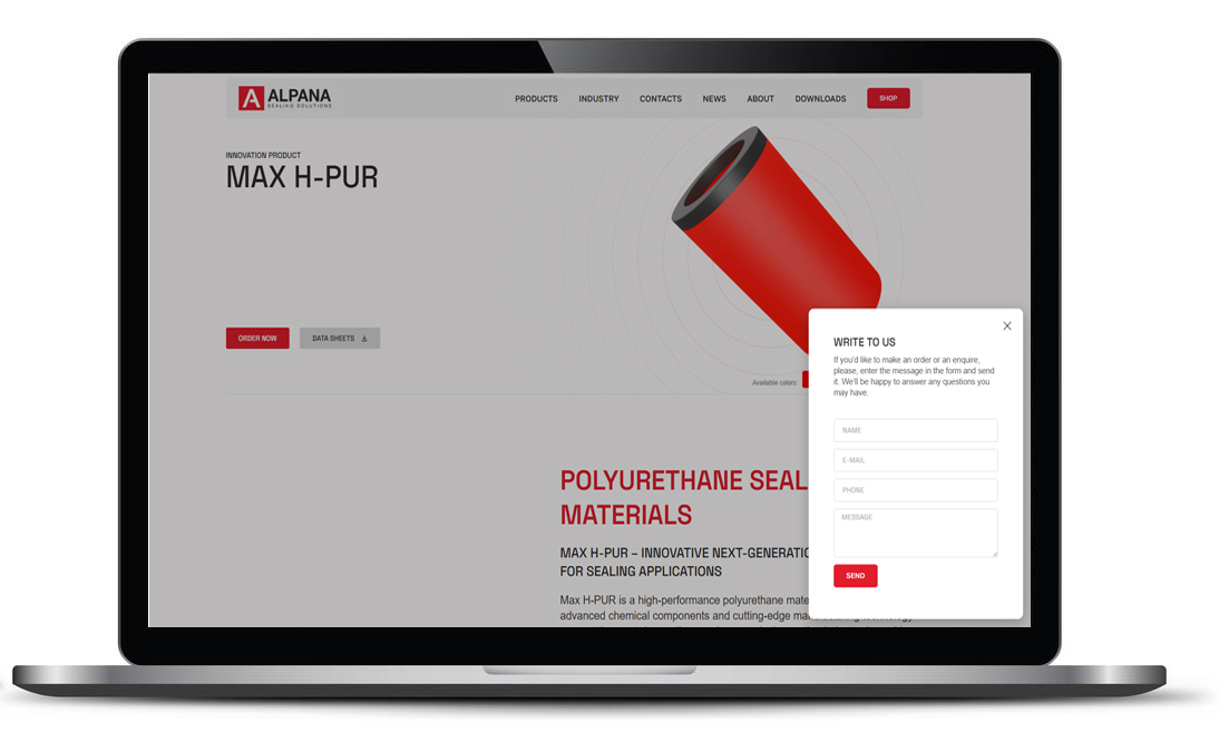 Product page with contextual enquiry form for Alpana Seals