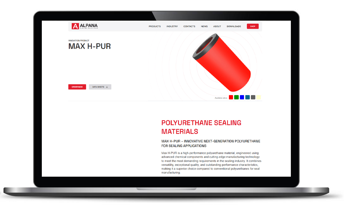 Alpana Seals MAX H-PUR industrial product page design