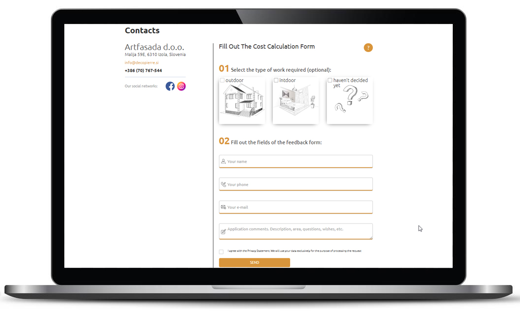 Decopierre cost calculation and lead generation form
