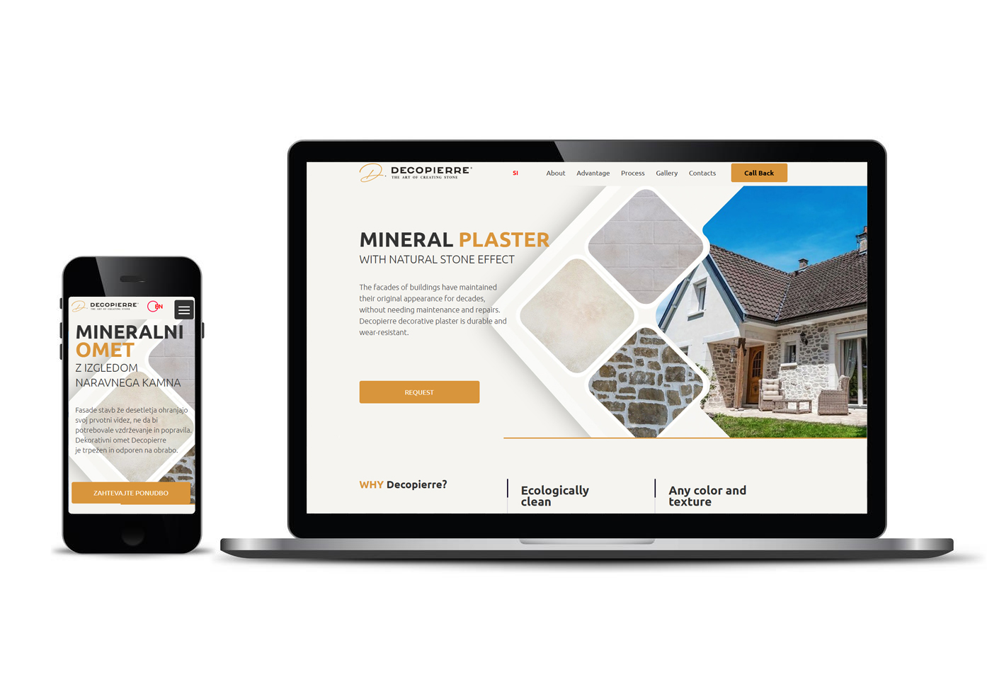 Responsive Decopierre-Website wird auf Desktop und Mobilgeräten angezeigt