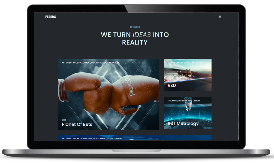 FEBERG motion-design project catalogue interface