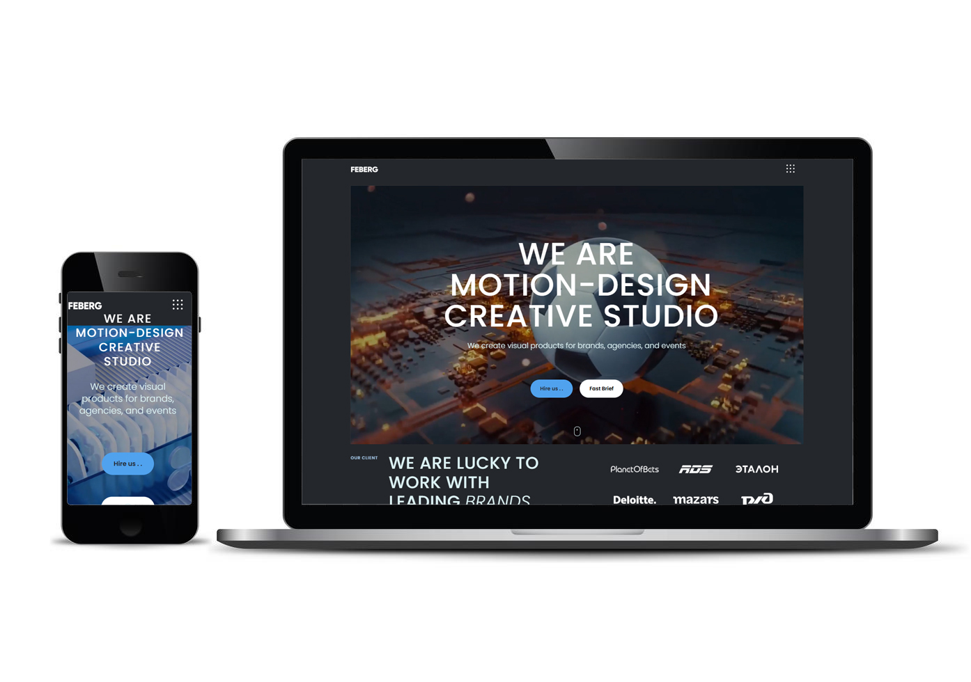Responsive FEBERG Creative Studio-Website auf Desktop und Mobile gezeigt